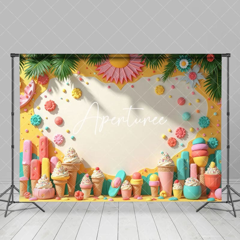 Aperturee - Aperturee Colorful Summer Ice Cream Plant Wall Photo Backdrop