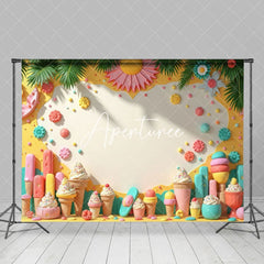 Aperturee - Aperturee Colorful Summer Ice Cream Plant Wall Photo Backdrop