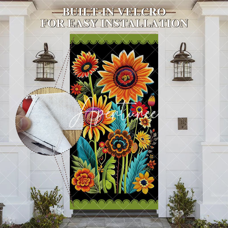 Aperturee - Aperturee Colorful Sunflower Green Black Spring Door Cover