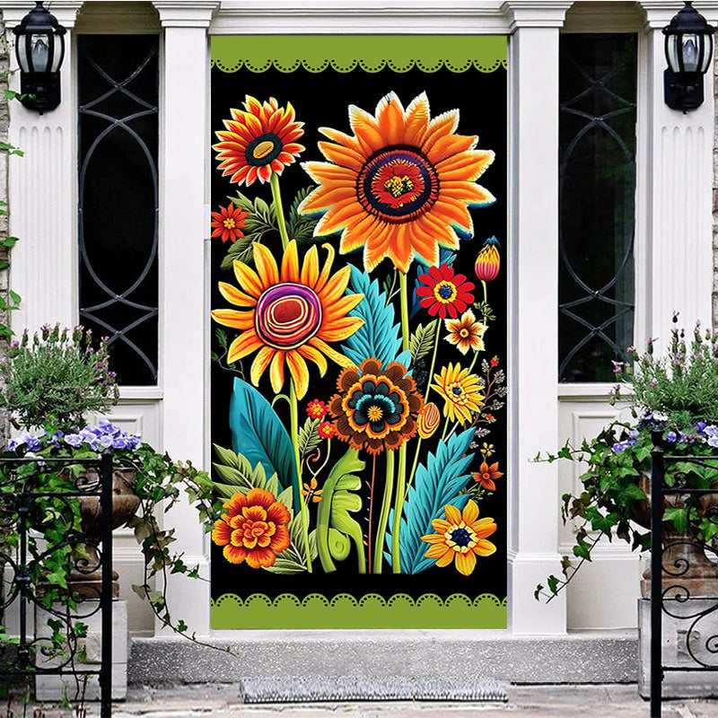 Aperturee - Aperturee Colorful Sunflower Green Black Spring Door Cover