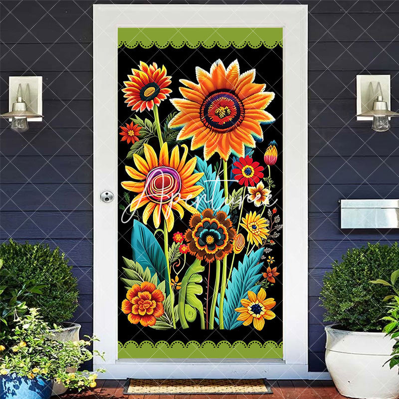 Aperturee - Aperturee Colorful Sunflower Green Black Spring Door Cover