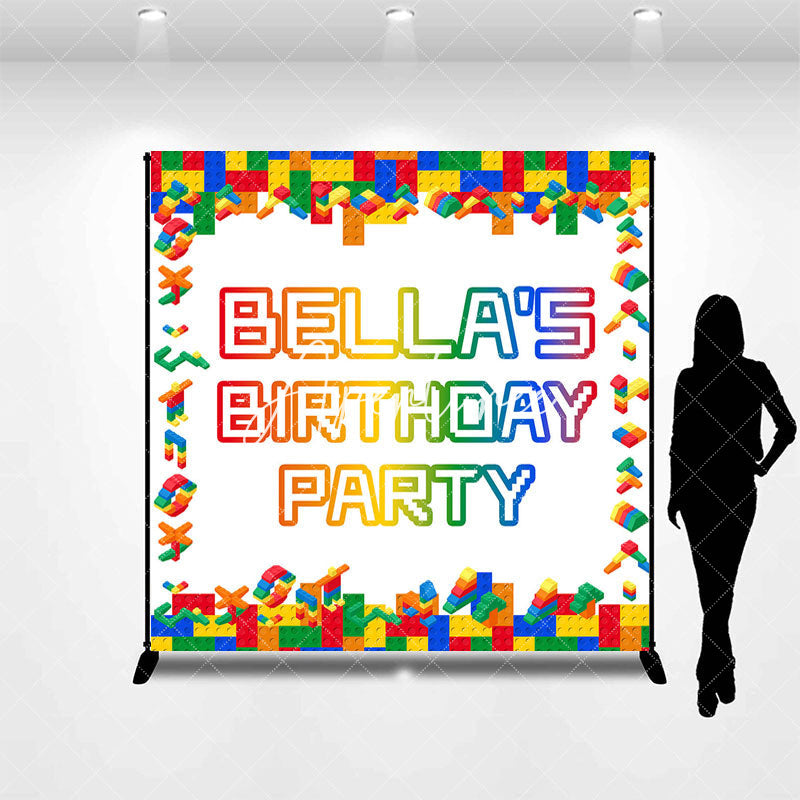 Aperturee - Aperturee Colorful Toy Brick Custom Name Birthday Backdrop