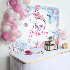 Aperturee - Aperturee Colorful Undersea Mermaid Happy Birthday Backdrop