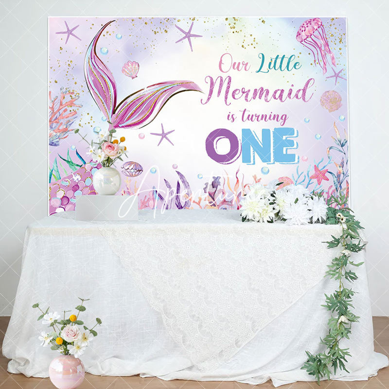 Aperturee - Aperturee Colorful Undersea Scene Mermaid 1st Birthday Backdrop