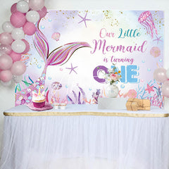 Aperturee - Aperturee Colorful Undersea Scene Mermaid 1st Birthday Backdrop