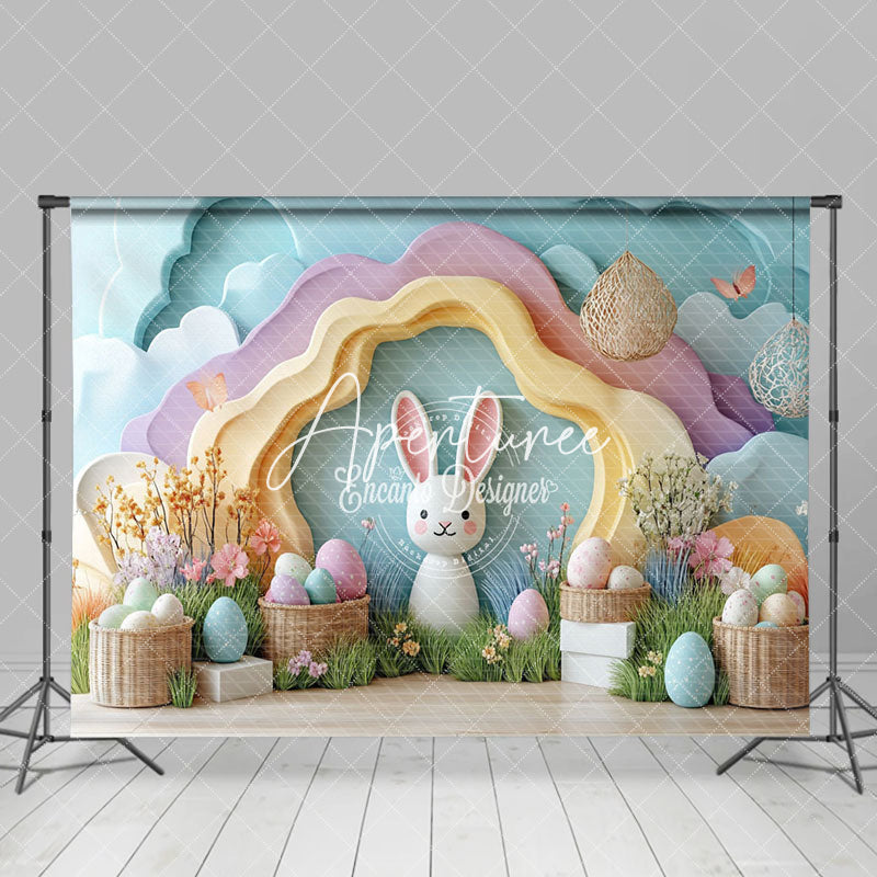 Aperturee - Aperturee Colorful Wall Bunny Egg Floral Easter Photo Backdrop