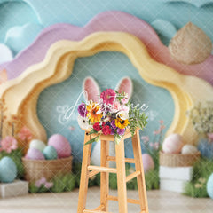 Aperturee - Aperturee Colorful Wall Bunny Egg Floral Easter Photo Backdrop