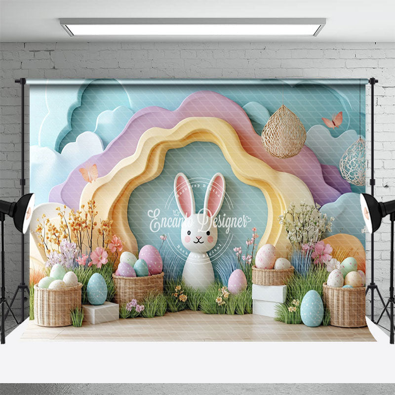 Aperturee - Aperturee Colorful Wall Bunny Egg Floral Easter Photo Backdrop