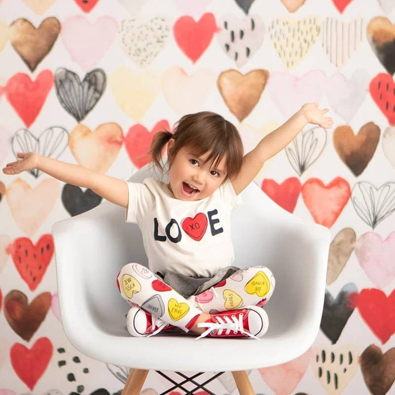 Aperturee - Aperturee Colorful Watercolor Love Heart Valentines Backdrop