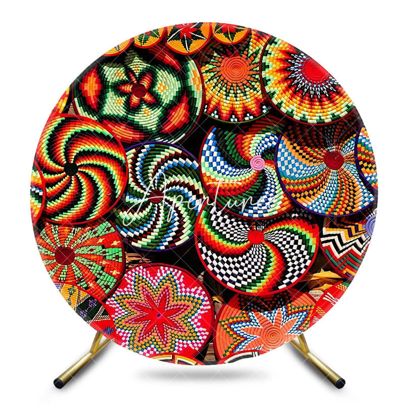 Aperturee - Aperturee Colorful Woven Wicker Plate Round Ethiopian Backdrop