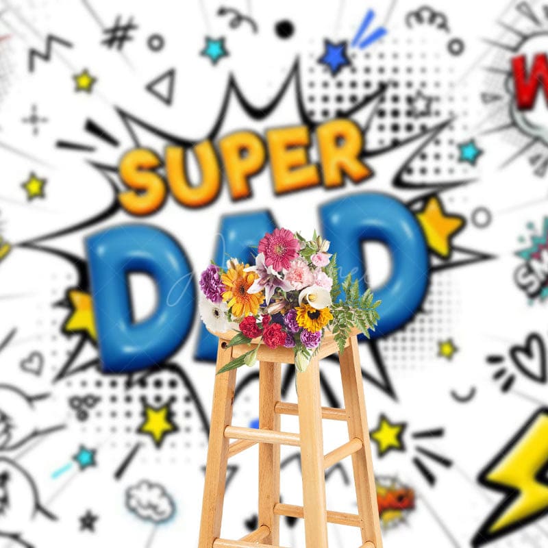 Aperturee - Aperturee Comic White Superhero Dad Happy Fathers Day Backdrop