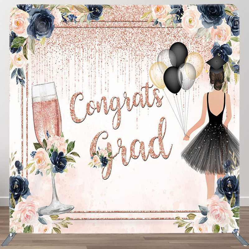 Aperturee - Aperturee Congrats Grad Flower Fabric Backdrop Cover For Grads