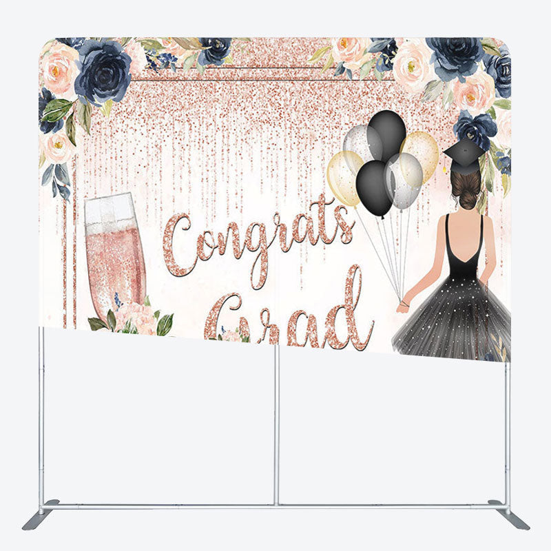 Aperturee - Aperturee Congrats Grad Flower Fabric Backdrop Cover For Grads