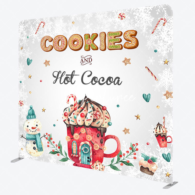 Aperturee - Aperturee Cookies Hot Cocoa Snowman Tension Fabric Backdrop