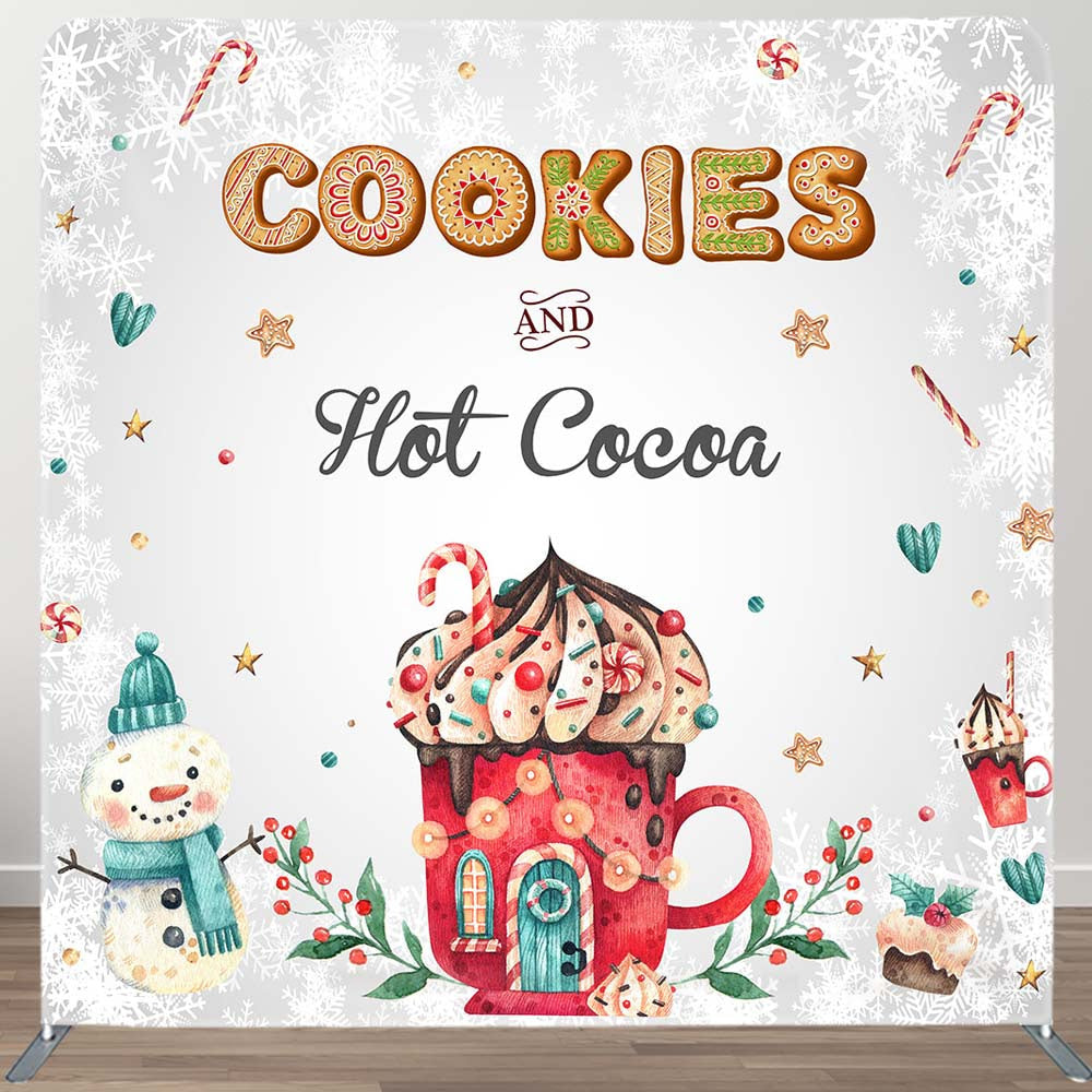 Aperturee - Aperturee Cookies Hot Cocoa Snowman Tension Fabric Backdrop