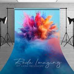 Aperturee - Aperturee Cool Colorful Powder Burst Blue Wall Sweep Backdrop