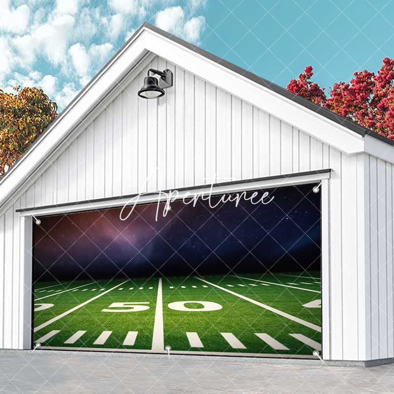 Aperturee - Aperturee Cool Football Grass Field Nebula Garage Door Banner