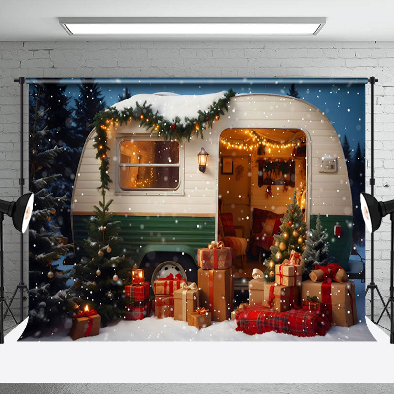 Aperturee - Aperturee Cosy Snow Camper Van Festive Christmas Warm Backdrop