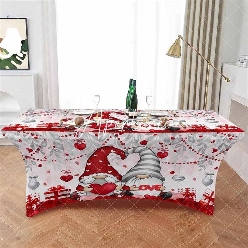 Aperturee - Aperturee Couple Love Heart Valentines Day Stretch Table Cover