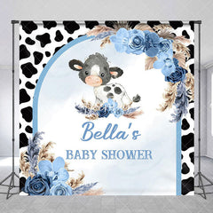 Aperturee - Aperturee Cow Print Boho Floral Custom Name Baby Shower Backdrop