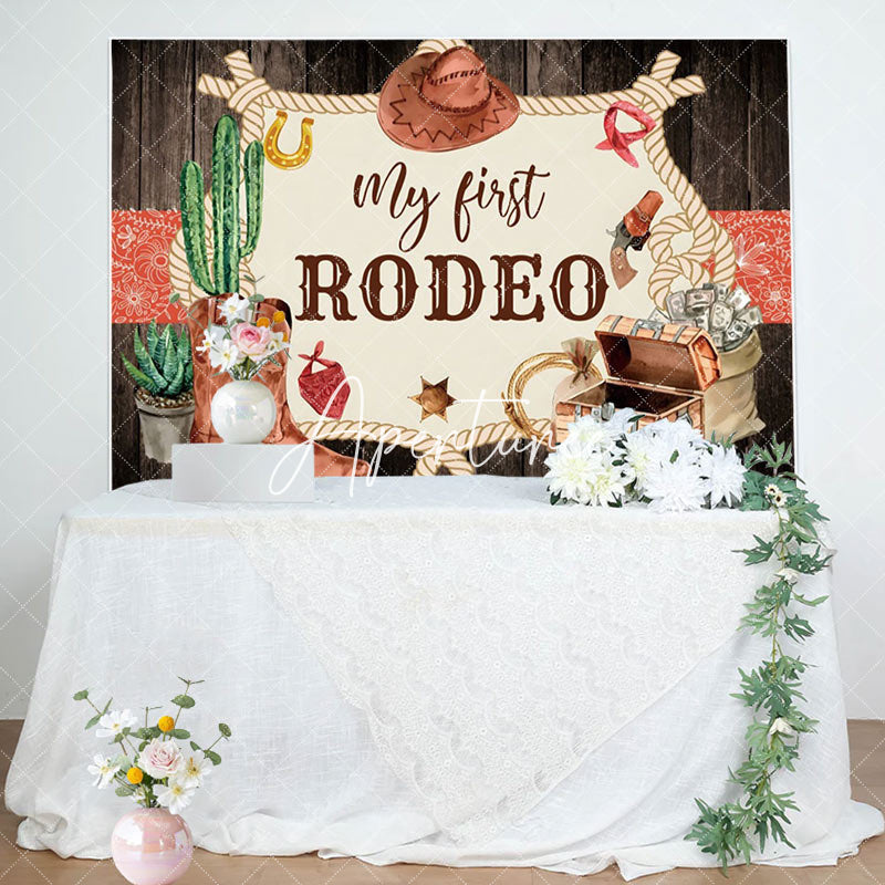 Aperturee - Aperturee Cowboy My First Rodeo Cowboy 1st Birthday Backdrop