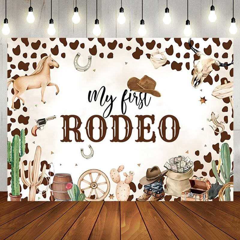 Aperturee - Aperturee Cowboy Print My First Rodeo Cowboy Birthday Backdrop