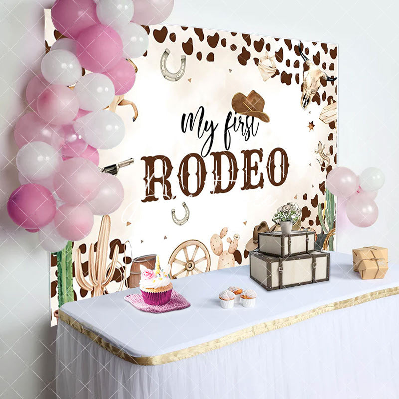 Aperturee - Aperturee Cowboy Print My First Rodeo Cowboy Birthday Backdrop