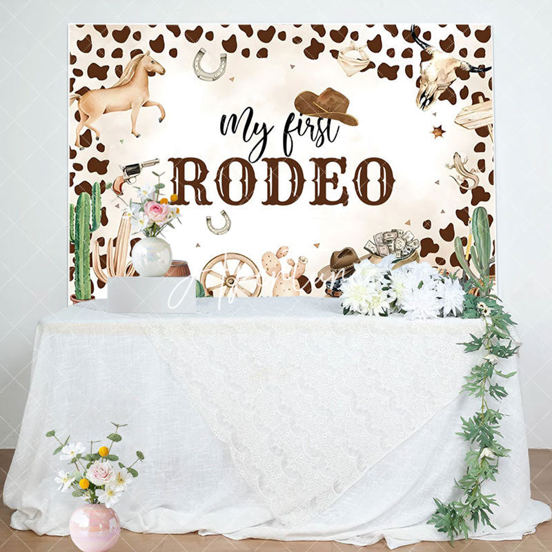 Aperturee - Aperturee Cowboy Print My First Rodeo Cowboy Birthday Backdrop