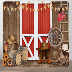 Aperturee - Aperturee Cowboy Theme Wood Fabric Backdrop Cover for Birthday