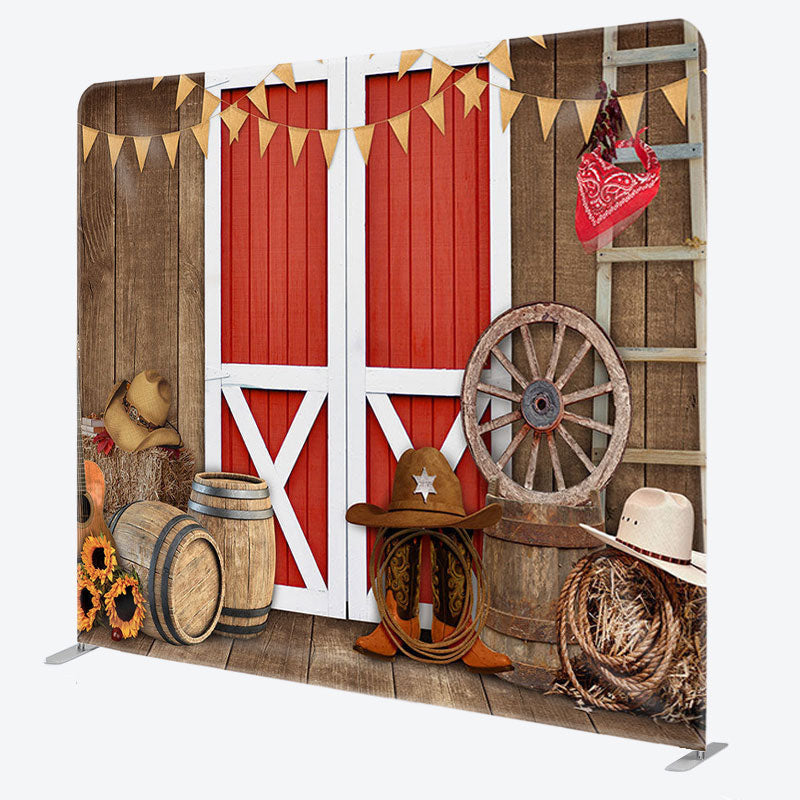 Aperturee - Aperturee Cowboy Theme Wood Fabric Backdrop Cover for Birthday