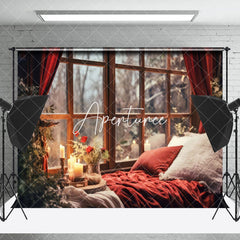 Aperturee - Aperturee Cozy Bay Window Candlelight Tree Christmas Backdrop