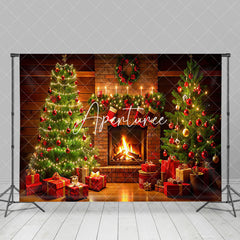 Aperturee - Aperturee Cozy Brick Fireplace Candlelit Christmas Backdrop