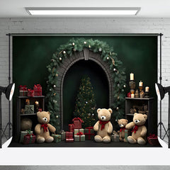 Aperturee - Aperturee Cozy Christmas Scene Bear Mascots Gifts Backdrop