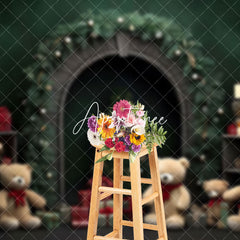 Aperturee - Aperturee Cozy Christmas Scene Bear Mascots Gifts Backdrop