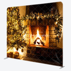 Aperturee - Aperturee Cozy Christmas Tree Fireplace Pillow Cover Backdrop