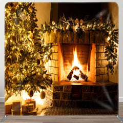 Aperturee - Aperturee Cozy Christmas Tree Fireplace Pillow Cover Backdrop