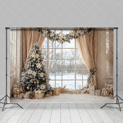 Aperturee - Aperturee Cozy Indoor Curtain Window Wreath Christmas Backdrop