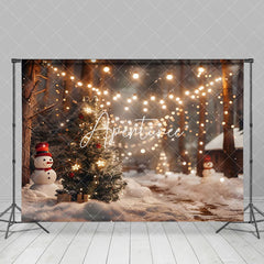 Aperturee - Aperturee Cozy Light Bokeh Tree Lane Snowman Christmas Backdrop