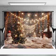 Aperturee - Aperturee Cozy Light Bokeh Tree Lane Snowman Christmas Backdrop