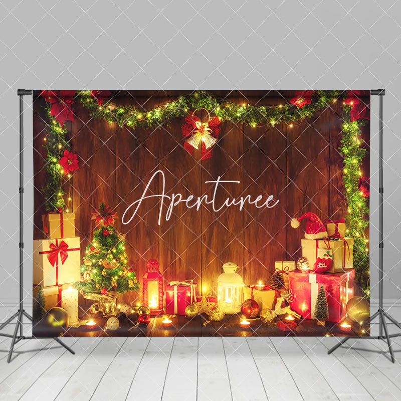 Aperturee - Aperturee Cozy Light Wreath Bell Wood Gift Christmas Backdrop