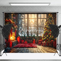 Aperturee - Aperturee Cozy Room Sunrise Snowy Window Christmas Backdrop