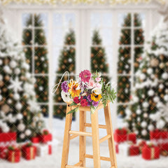 Aperturee - Aperturee Cozy White Room Window Snow Christmas Tree Backdrop