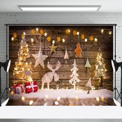 Aperturee - Aperturee Cozy Wood Wall Handmade Reindeer Christmas Backdrop