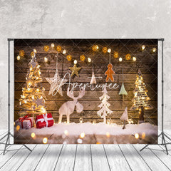 Aperturee - Aperturee Cozy Wood Wall Handmade Reindeer Christmas Backdrop