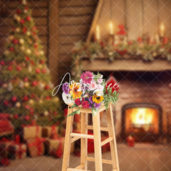 Aperturee - Aperturee Cozy Xtmas Scene Gifts Stockings Fireplace Backdrop