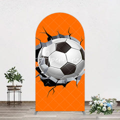 Aperturee - Aperturee Cracked Wall Orange Football Birthday Arch Backdrop