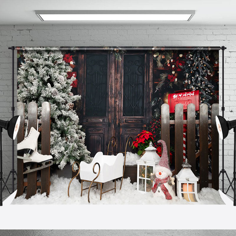 Aperturee - Aperturee Cradle Mailbox Wood Door Skates Christmas Backdrop