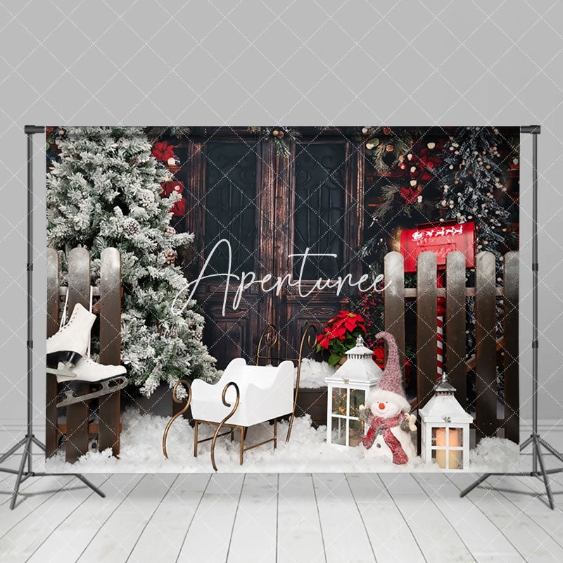 Aperturee - Aperturee Cradle Mailbox Wood Door Skates Christmas Backdrop