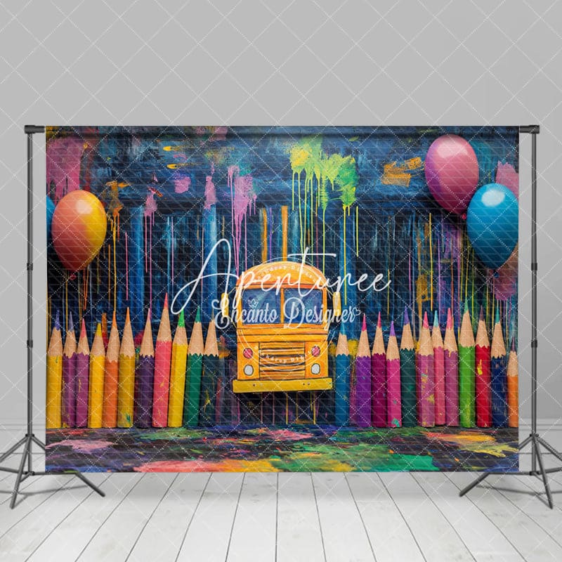 Aperturee - Aperturee Creative School Bus Colored Pencil Balloon Backdrop