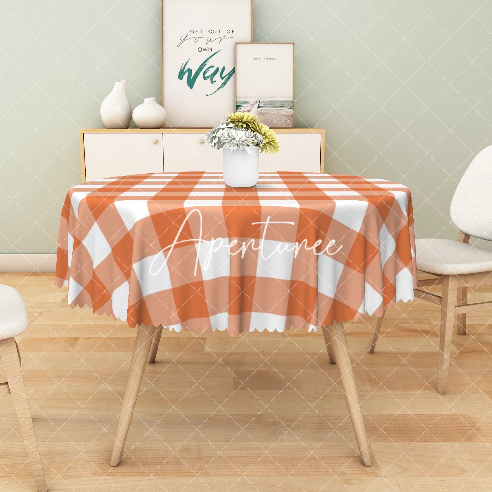 Aperturee - Aperturee Crisp Orange White Checkerboard Rectangle Tablecloth